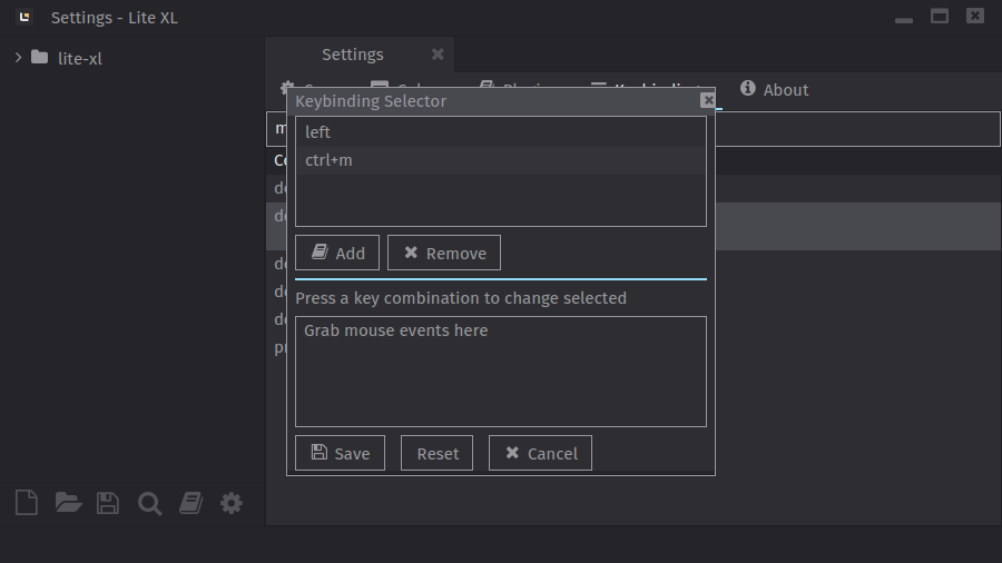 Screenshot showing the keybind changer