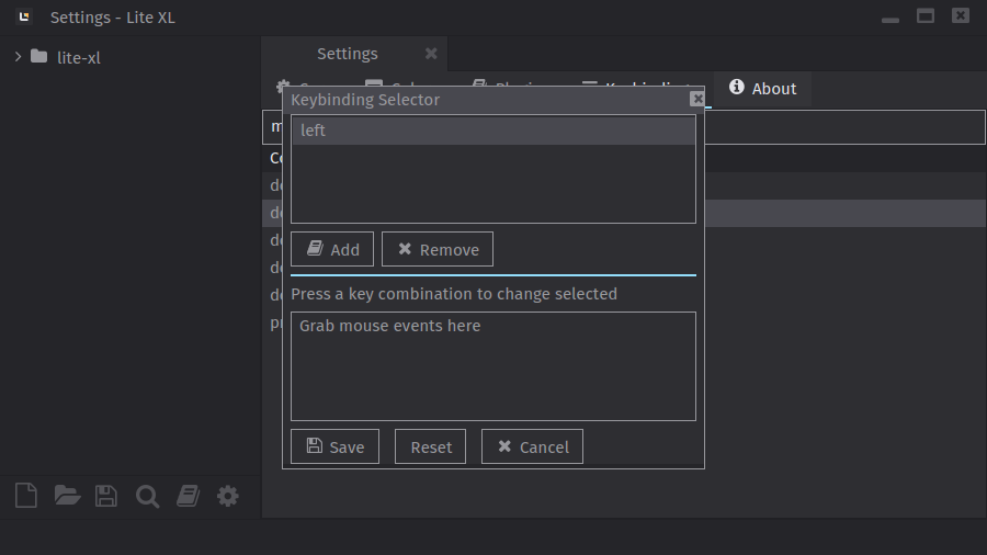 The dialog to assign keyboard shortcuts