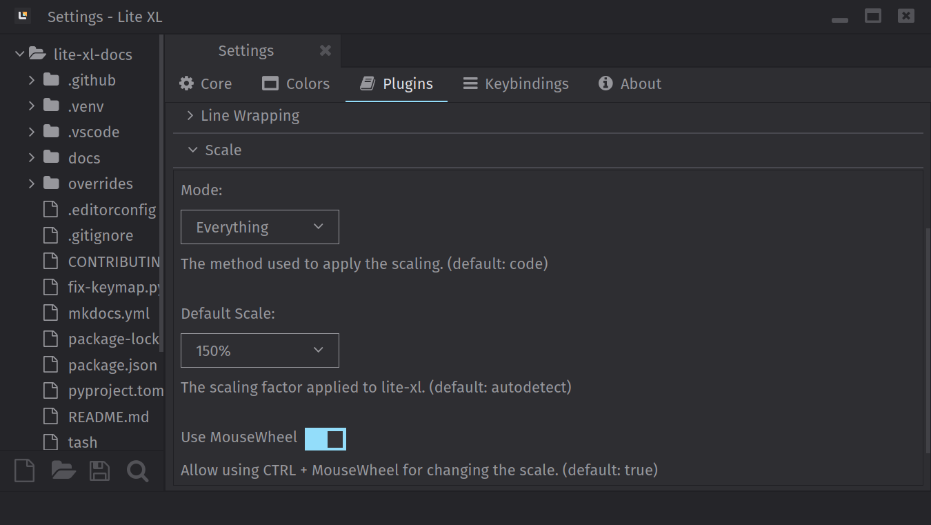 scale plugin settings